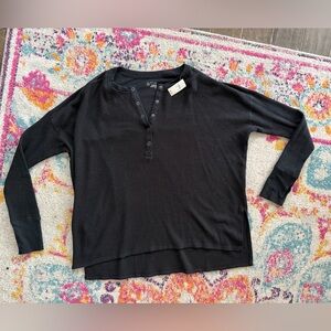 aerie Black Waffle Henley Long Sleeve Top